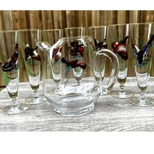 Ned Smith 8.25" Pilsner Beer Glasses-Pitcher-Waterfowl-Painted Ducks- Set of 7